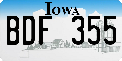 IA license plate BDF355