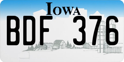 IA license plate BDF376