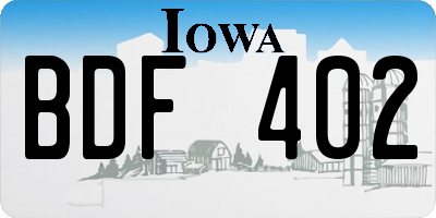 IA license plate BDF402