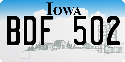 IA license plate BDF502