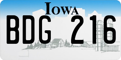 IA license plate BDG216