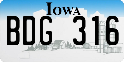 IA license plate BDG316