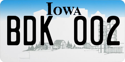 IA license plate BDK002