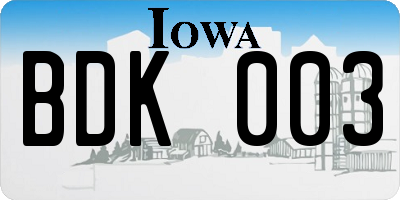 IA license plate BDK003