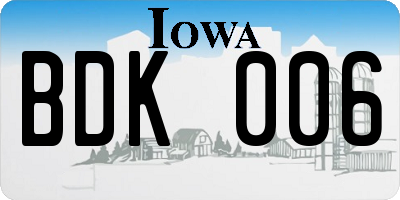 IA license plate BDK006
