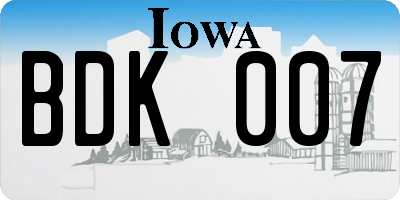 IA license plate BDK007