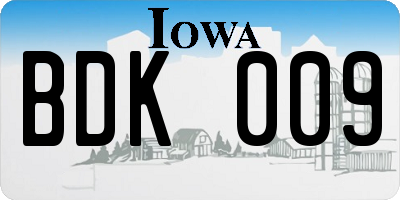 IA license plate BDK009