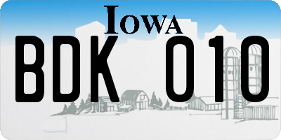 IA license plate BDK010