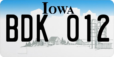 IA license plate BDK012
