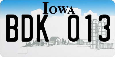 IA license plate BDK013