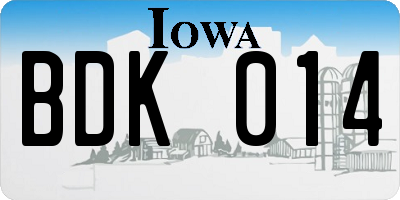 IA license plate BDK014