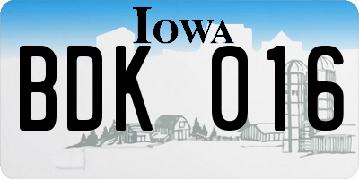 IA license plate BDK016