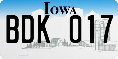 IA license plate BDK017