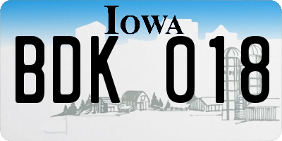 IA license plate BDK018