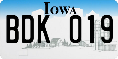 IA license plate BDK019