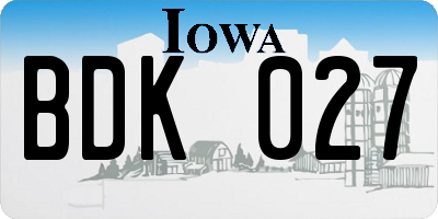 IA license plate BDK027