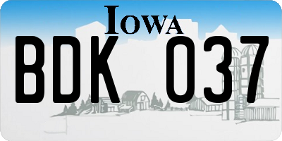 IA license plate BDK037