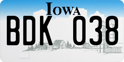 IA license plate BDK038
