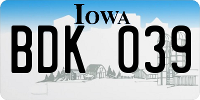 IA license plate BDK039