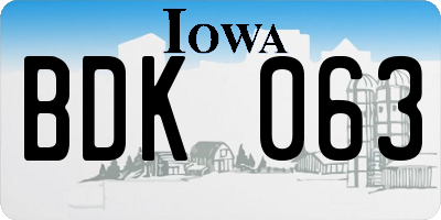 IA license plate BDK063