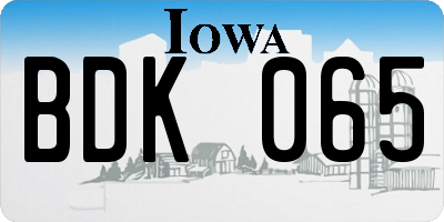 IA license plate BDK065