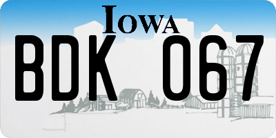 IA license plate BDK067