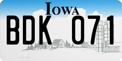 IA license plate BDK071