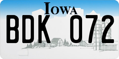 IA license plate BDK072