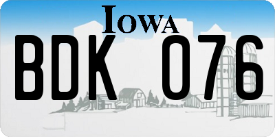 IA license plate BDK076