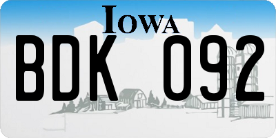 IA license plate BDK092