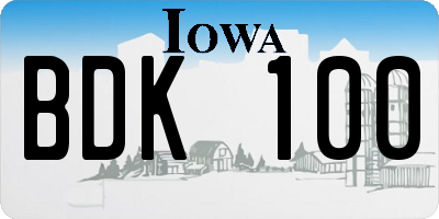 IA license plate BDK100