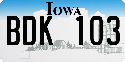 IA license plate BDK103