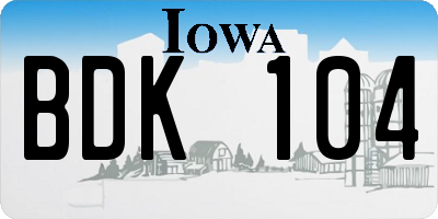 IA license plate BDK104
