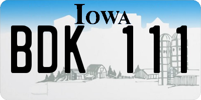 IA license plate BDK111