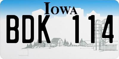 IA license plate BDK114