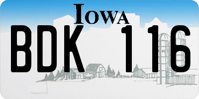 IA license plate BDK116