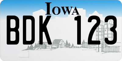 IA license plate BDK123