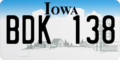 IA license plate BDK138