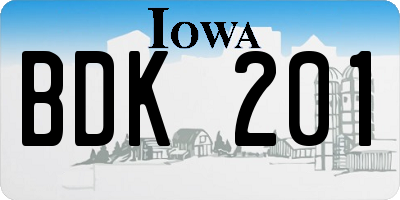 IA license plate BDK201
