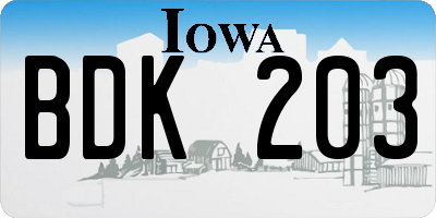 IA license plate BDK203