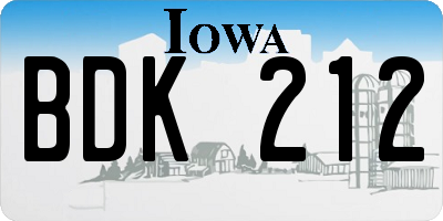 IA license plate BDK212