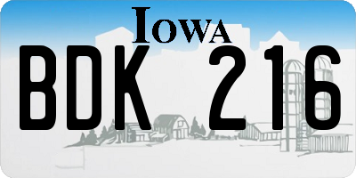 IA license plate BDK216