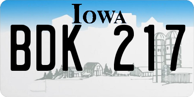 IA license plate BDK217