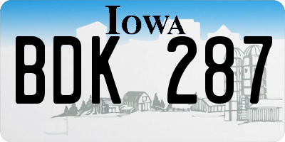 IA license plate BDK287