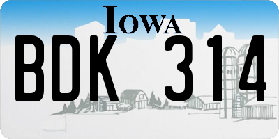 IA license plate BDK314