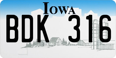 IA license plate BDK316