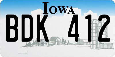 IA license plate BDK412