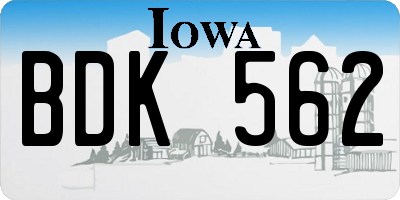 IA license plate BDK562