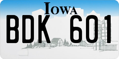 IA license plate BDK601