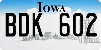 IA license plate BDK602